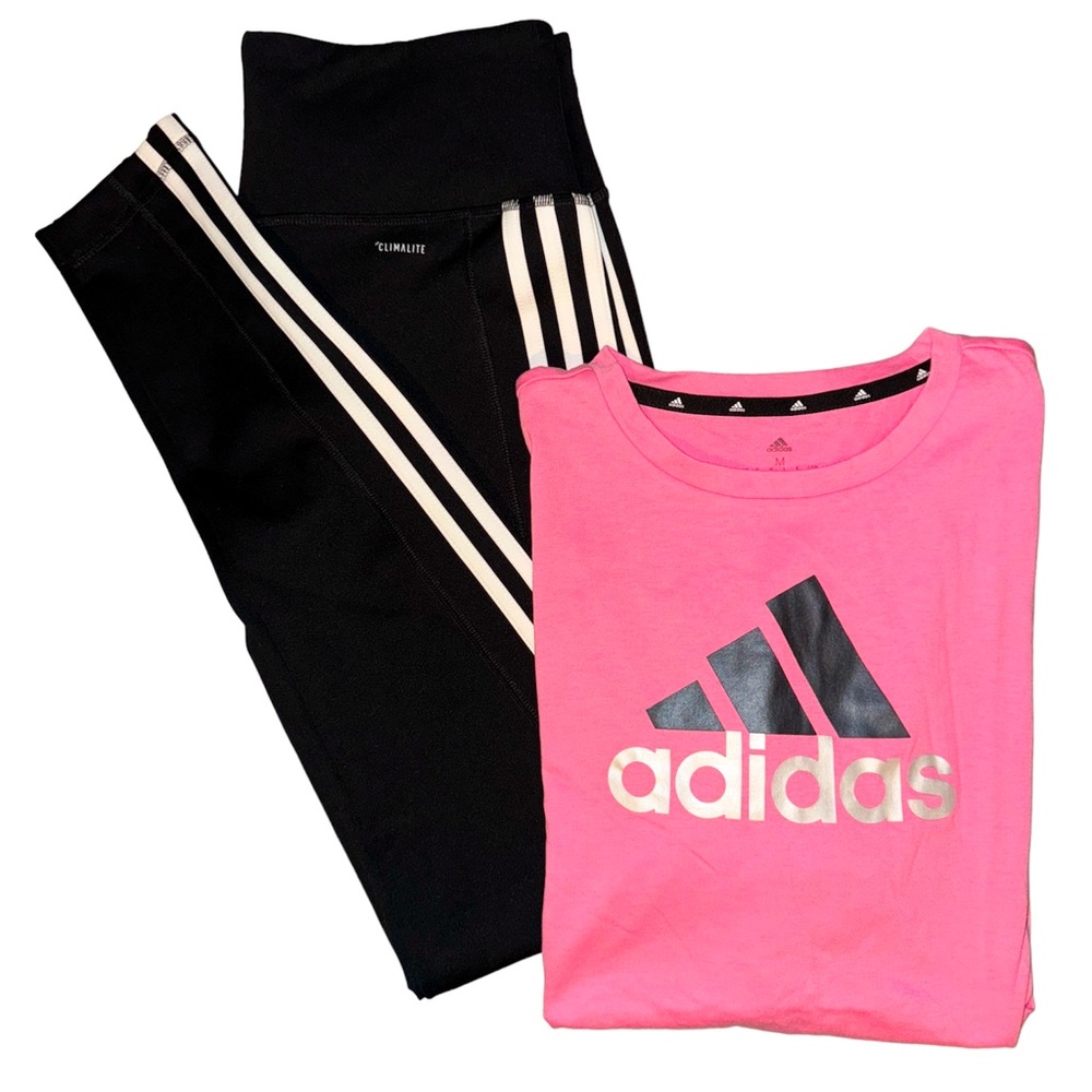 🖤 NWT! Adidas Pink Logo Tshirt & Leggings Bundle